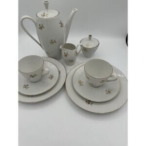 Bavaria German Porcelain White and Gold Tea & coffee Cups Saucers Set Of 12
